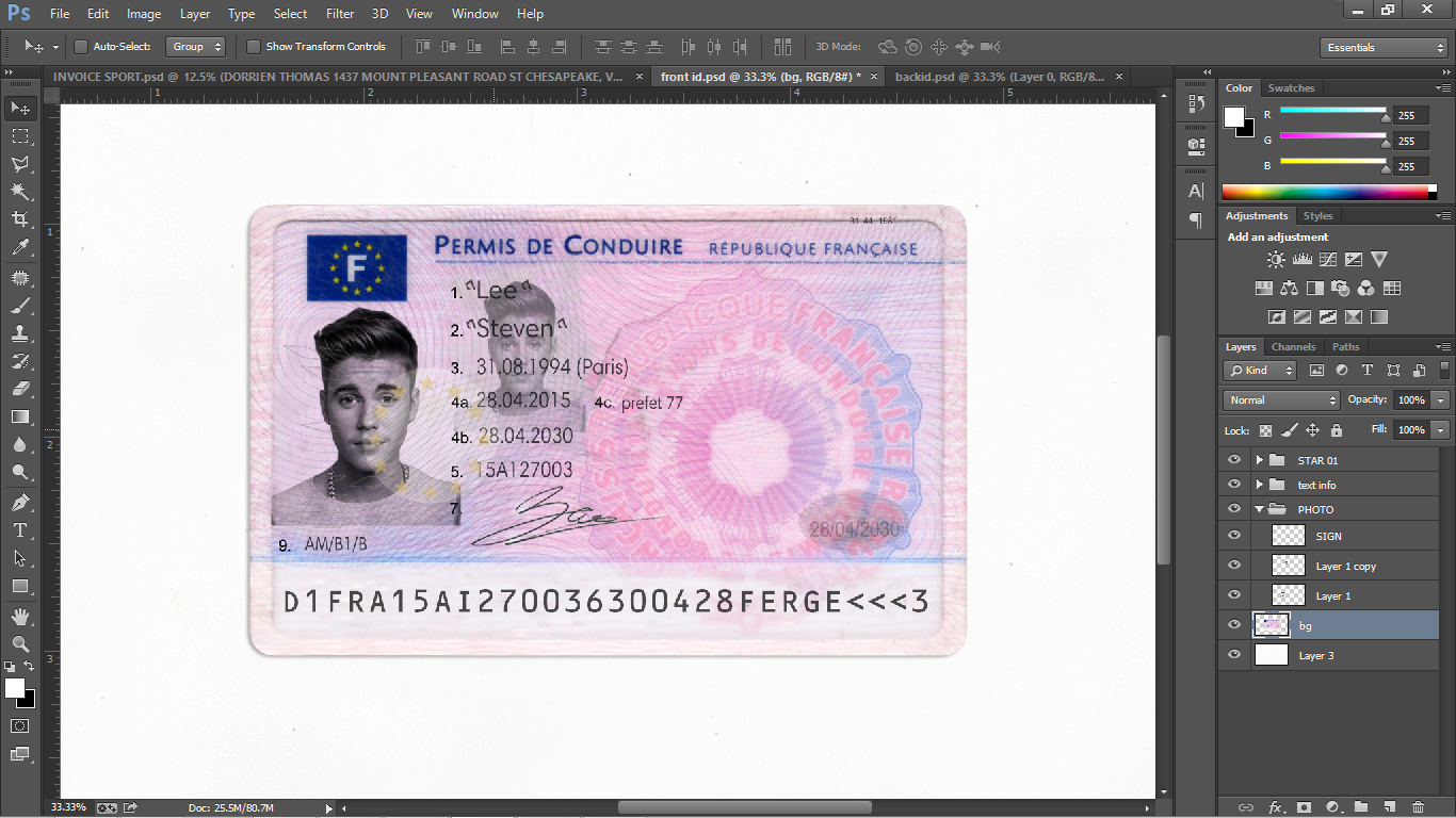 French Driver License (Permis De Conduire) Psd Template For French Id Card Template