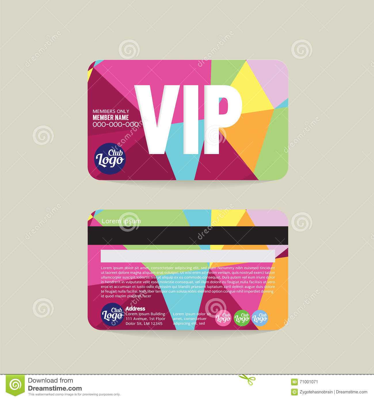 Front And Back Vip Member Card Template. Stock Vector Inside Membership Card Template Free