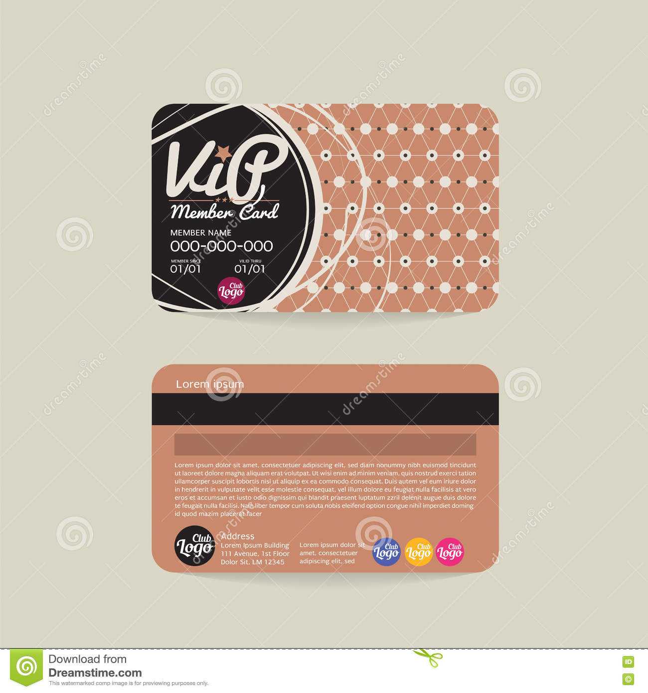 Front And Back Vip Member Card Template. Stock Vector Regarding Membership Card Template Free