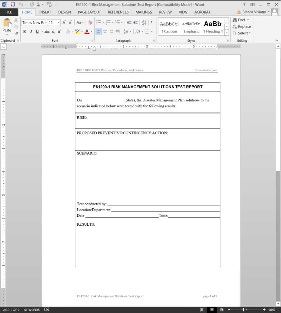 Fsms Risk Management Solutions Test Report Template | Fds1200 1 Inside Weekly Test Report Template