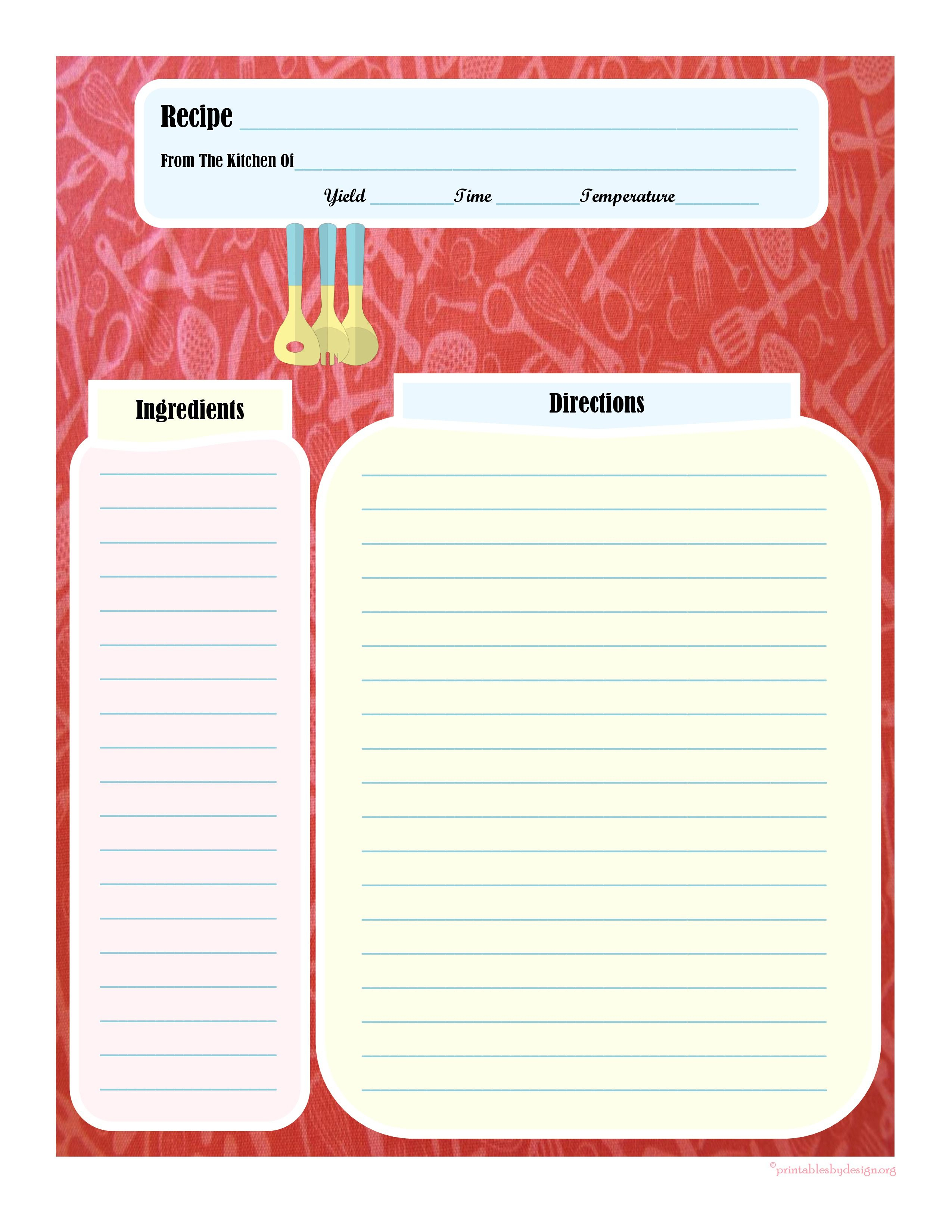 Full Page Recipe Card | Printable Recipe Cards, Family In Recipe Card Design Template