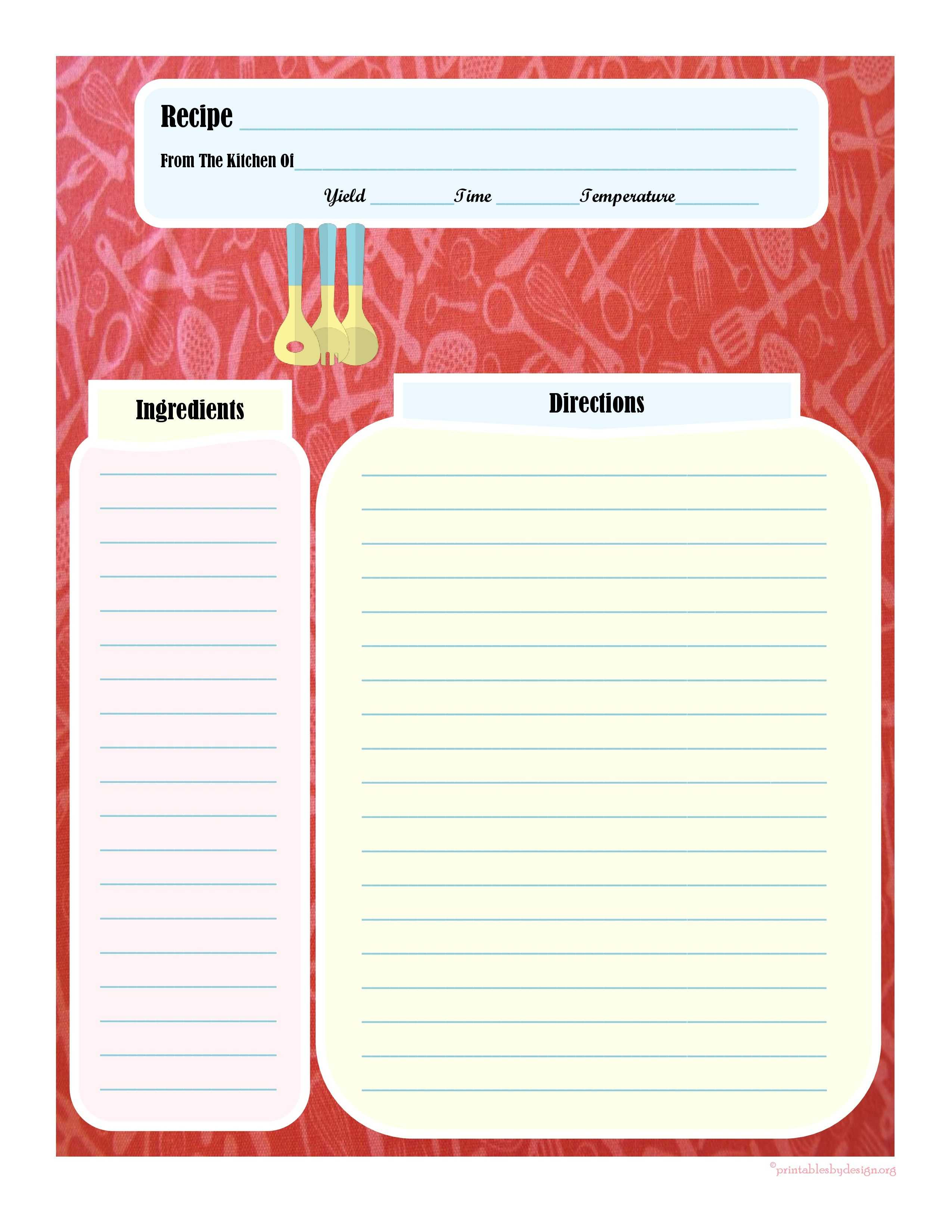 Full Page Recipe Card | Printable Recipe Cards, Family In Recipe Card Design Template