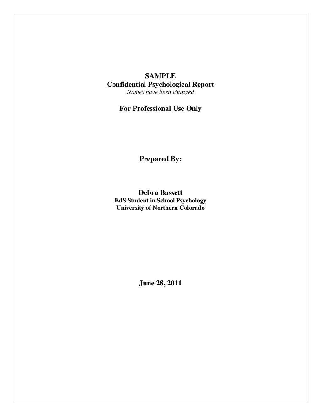 Full Psychological Report.sampledebrajean333 Via In School Psychologist Report Template