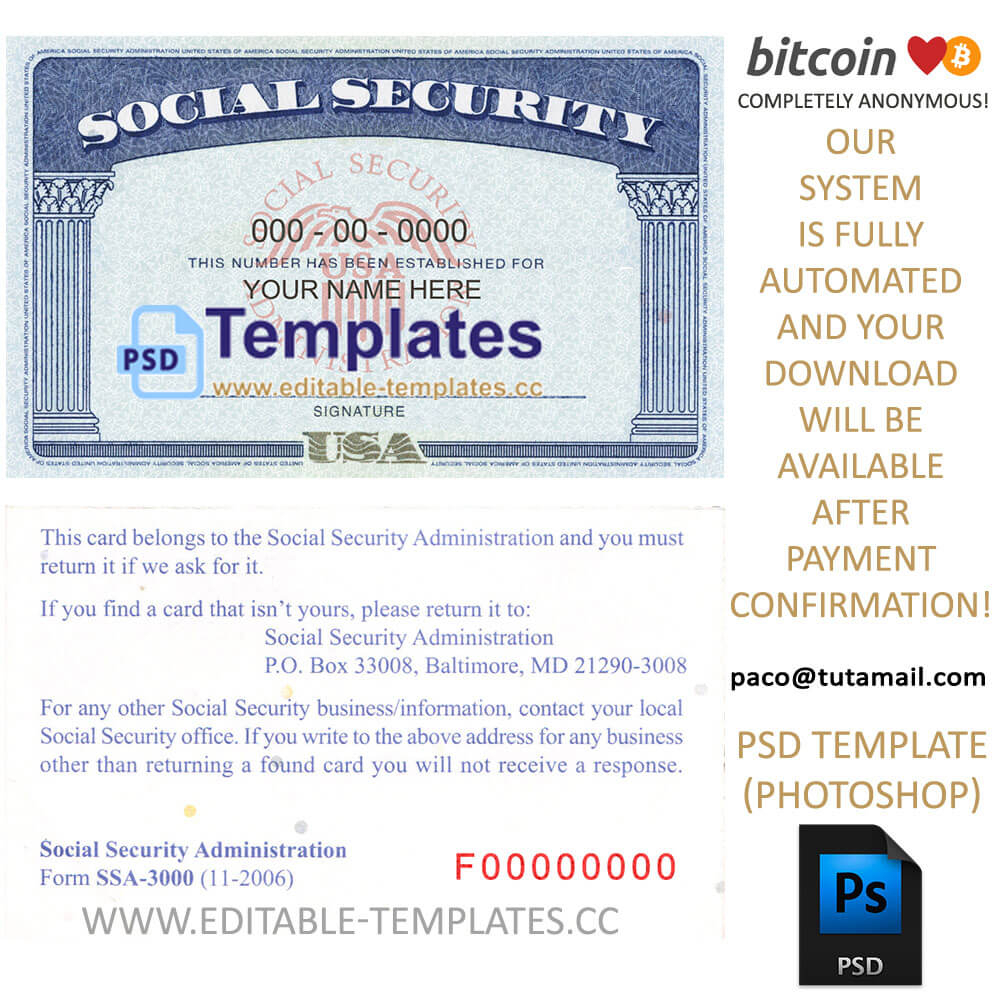 Fully Editable Ssn Usa Psd Template Inside Social Security Card Template Download
