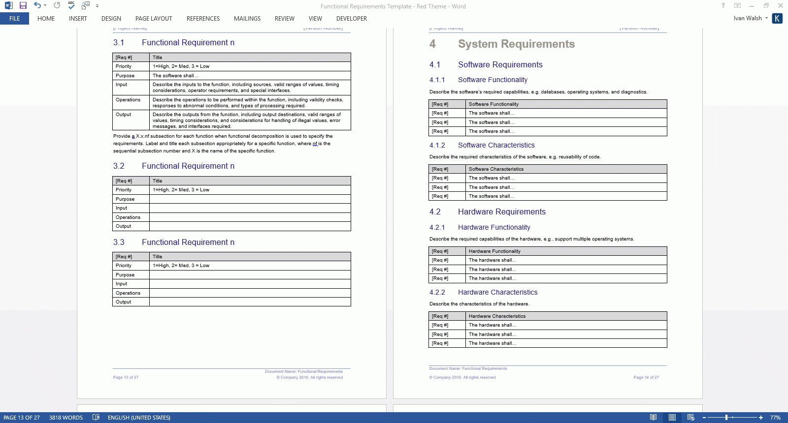 Functional Requirements Templates For Product Requirements Document Template Word