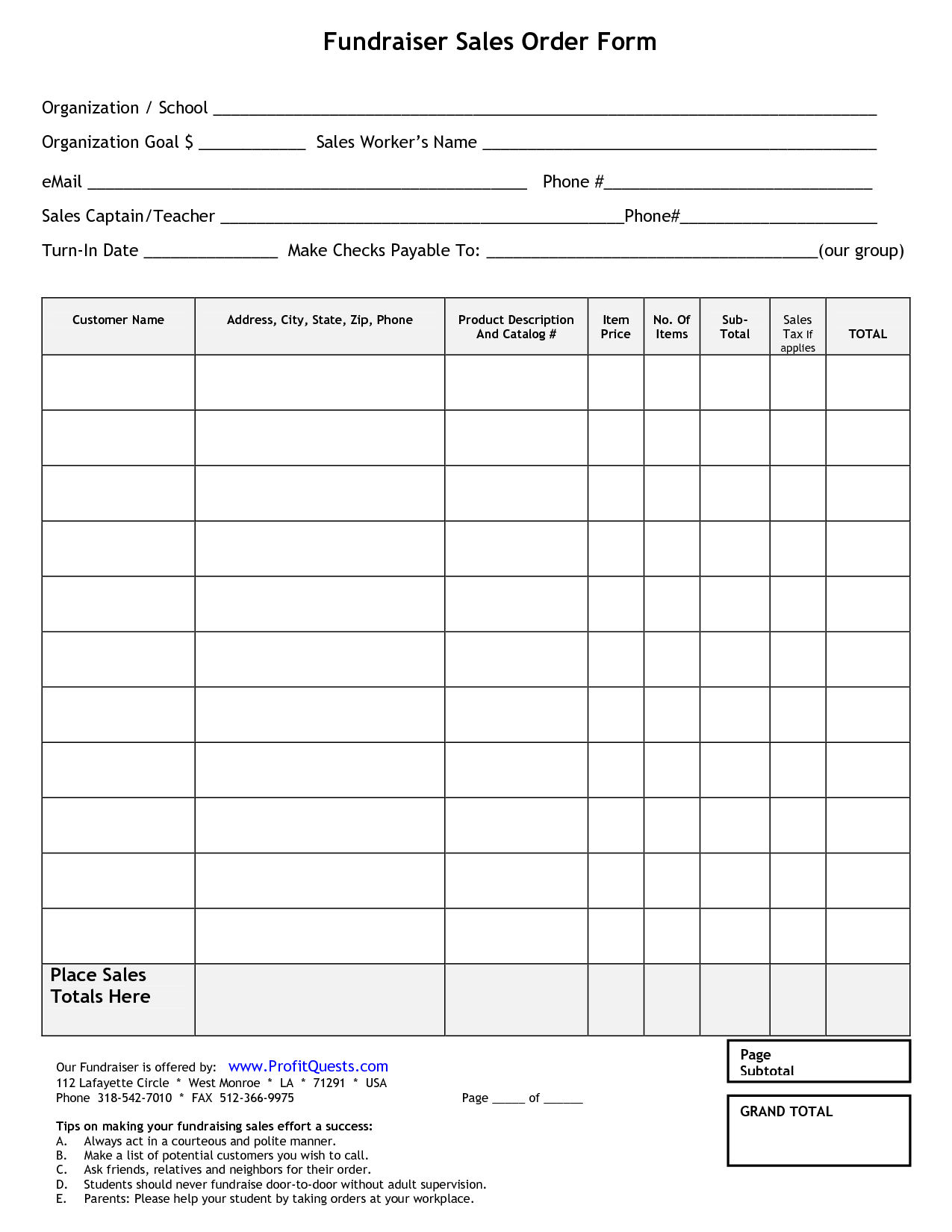 Fundraiser Order Form | Fundraiser Order Form Template Inside Blank Fundraiser Order Form Template