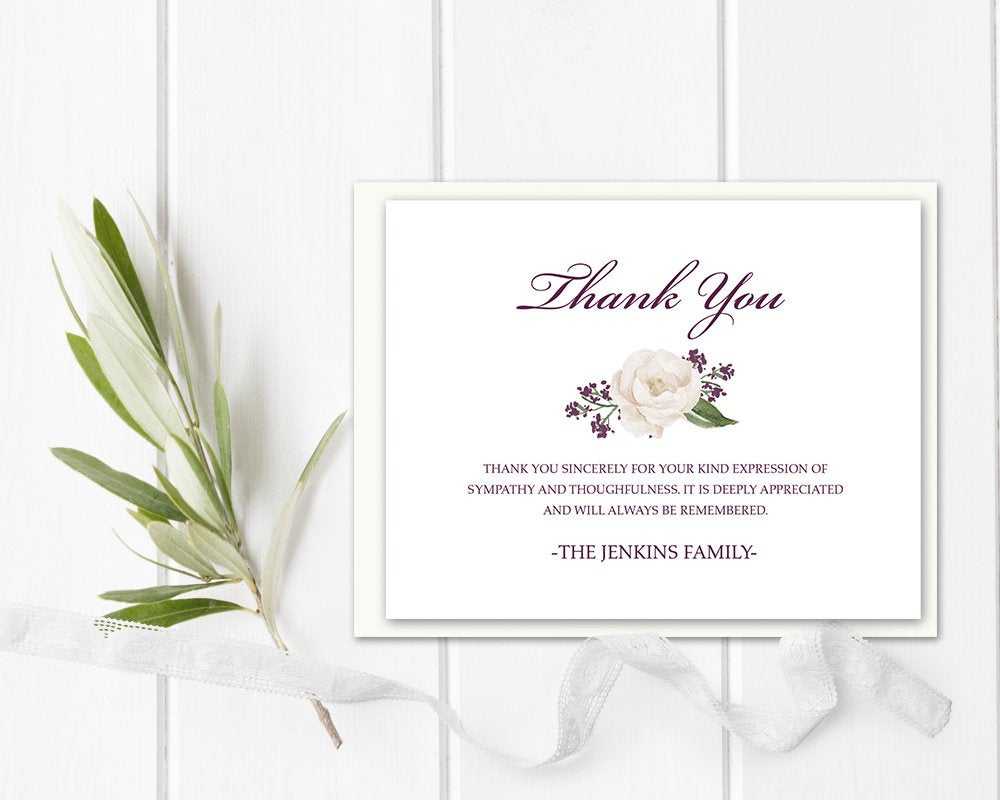 Funeral Acknowledgement Card Template Sympathy Thank You Note Funeral Cards  Memorial Service Funeral Printable Template Or Printed Floral With Regard To Sympathy Thank You Card Template