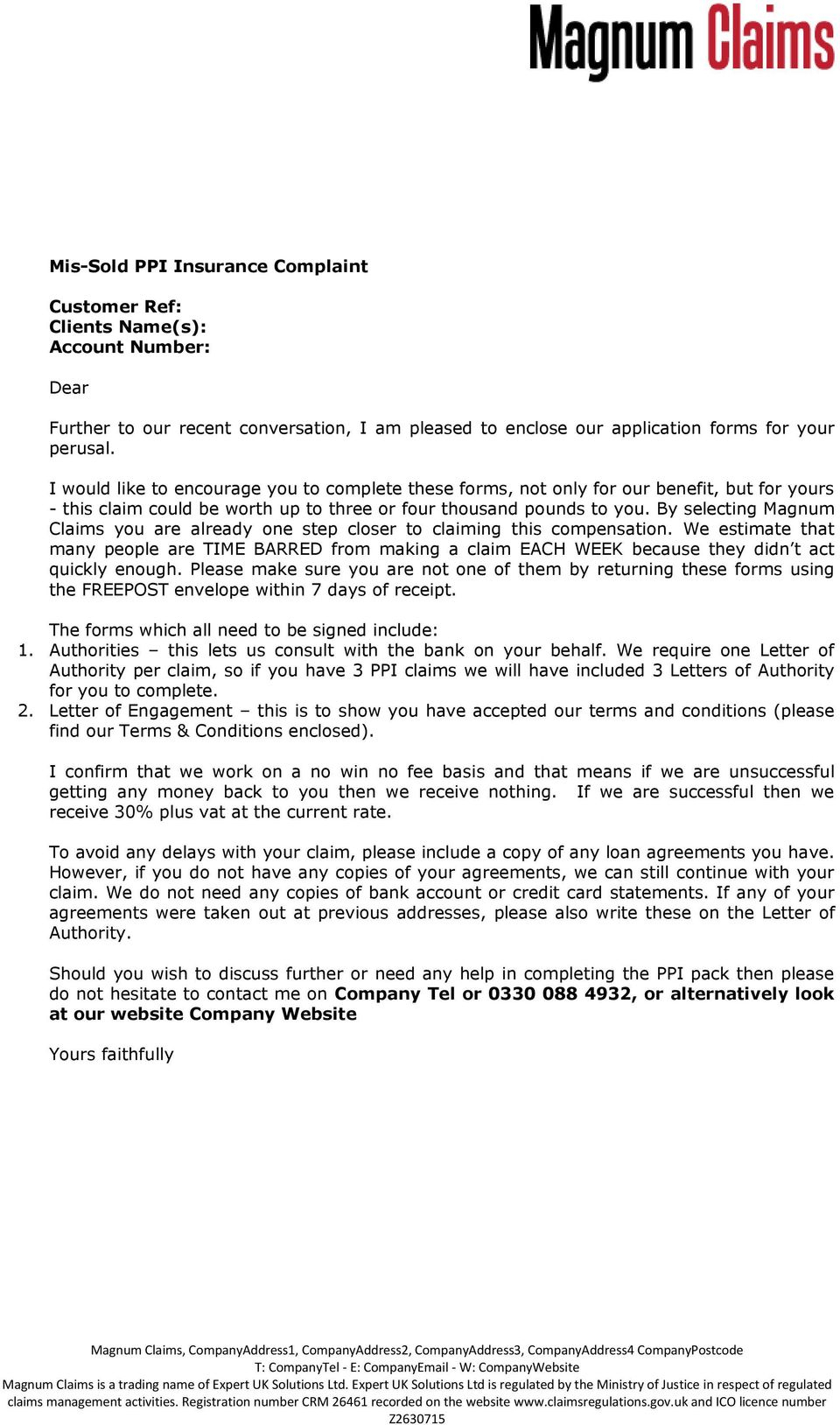 Further To Our Recent Conversation, I Am Pleased To Enclose With Regard To Ppi Claim Letter Template For Credit Card