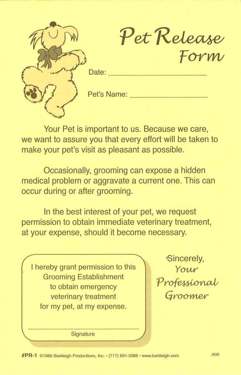 General Pet Release Forms | Dog Lovers | Dog Grooming Salons With Regard To Dog Grooming Record Card Template
