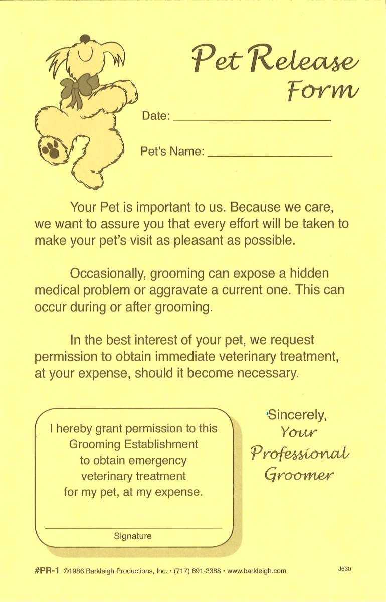 General Pet Release Forms | Dog Lovers | Dog Grooming Salons With Regard To Dog Grooming Record Card Template