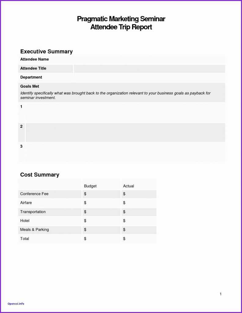 Genuine Business Trip Summary Report Template Templates Throughout Business Trip Report Template Pdf