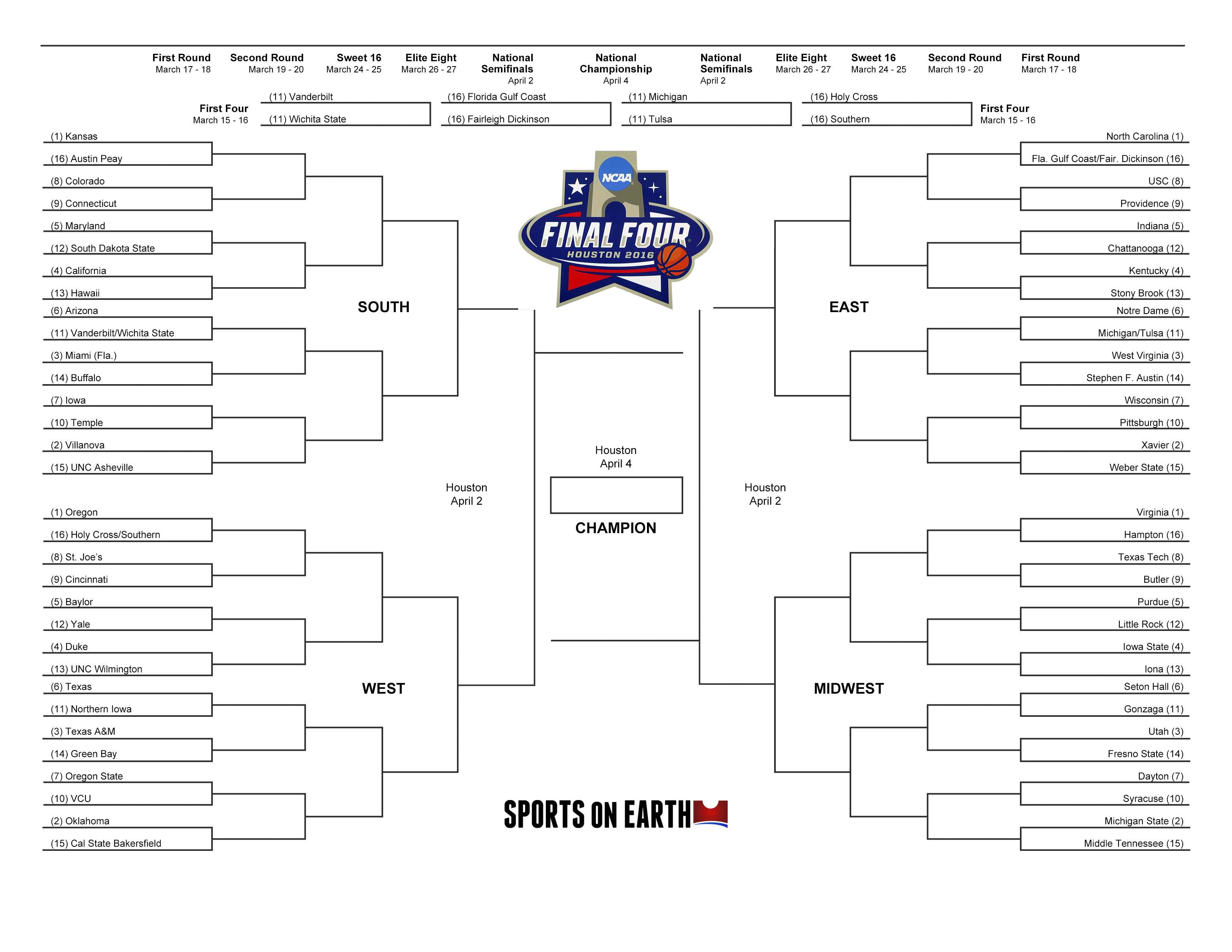 Get Your Printable 2016 Ncaa Tournament Bracket Here Intended For Blank Ncaa Bracket Template