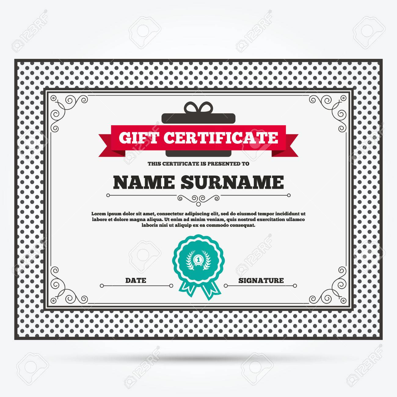 Gift Certificate. First Place Award Sign Icon. Prize For Winner.. For First Place Award Certificate Template