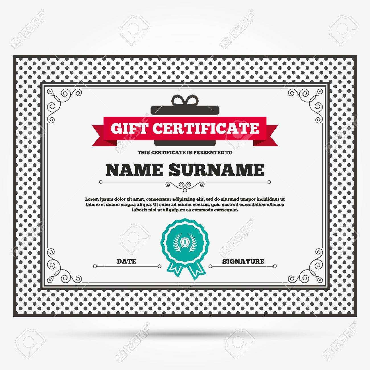 Gift Certificate. First Place Award Sign Icon. Prize For Winner.. For First Place Award Certificate Template