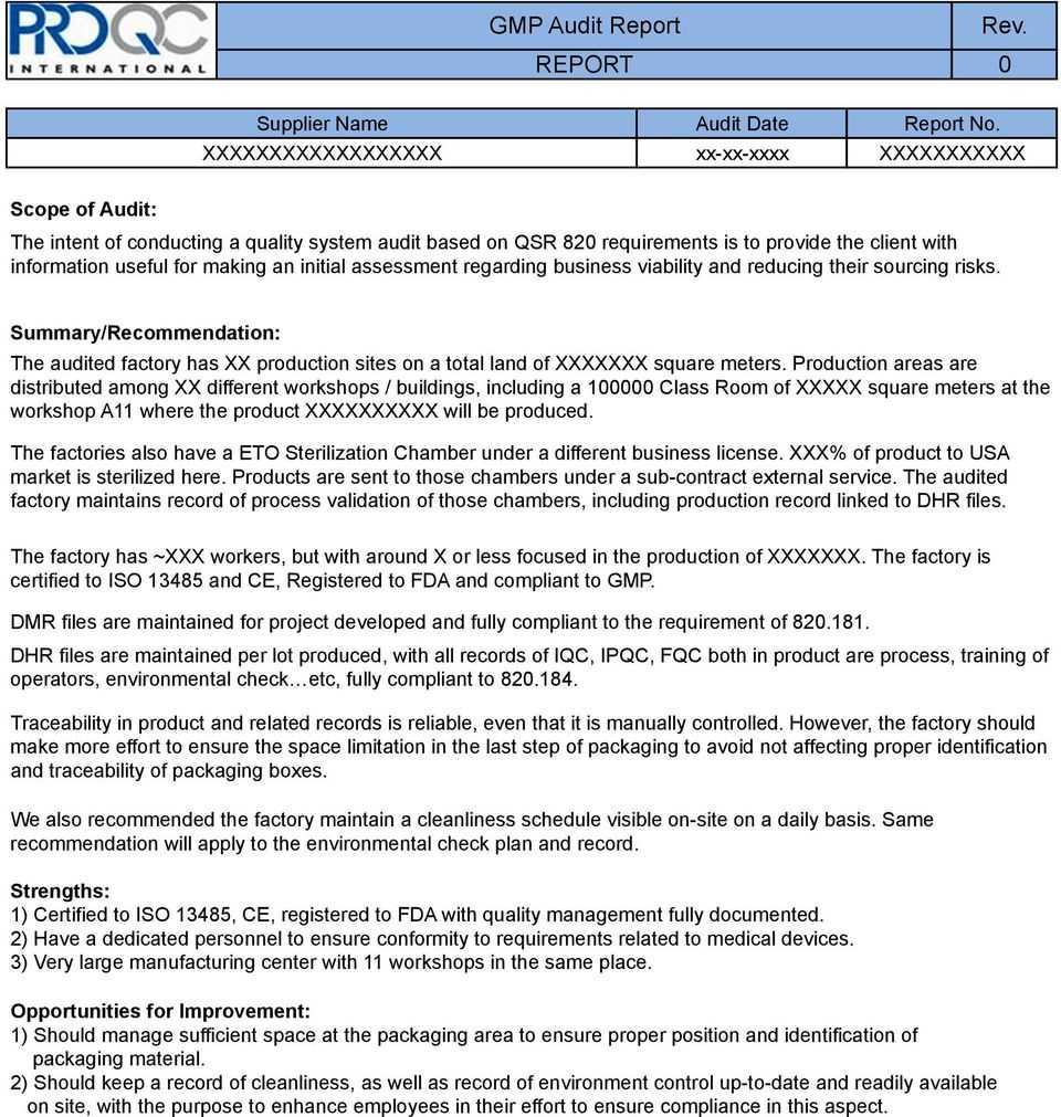 Gmp Audit Report. * Example Report * – Pdf Within Gmp Audit Report Template