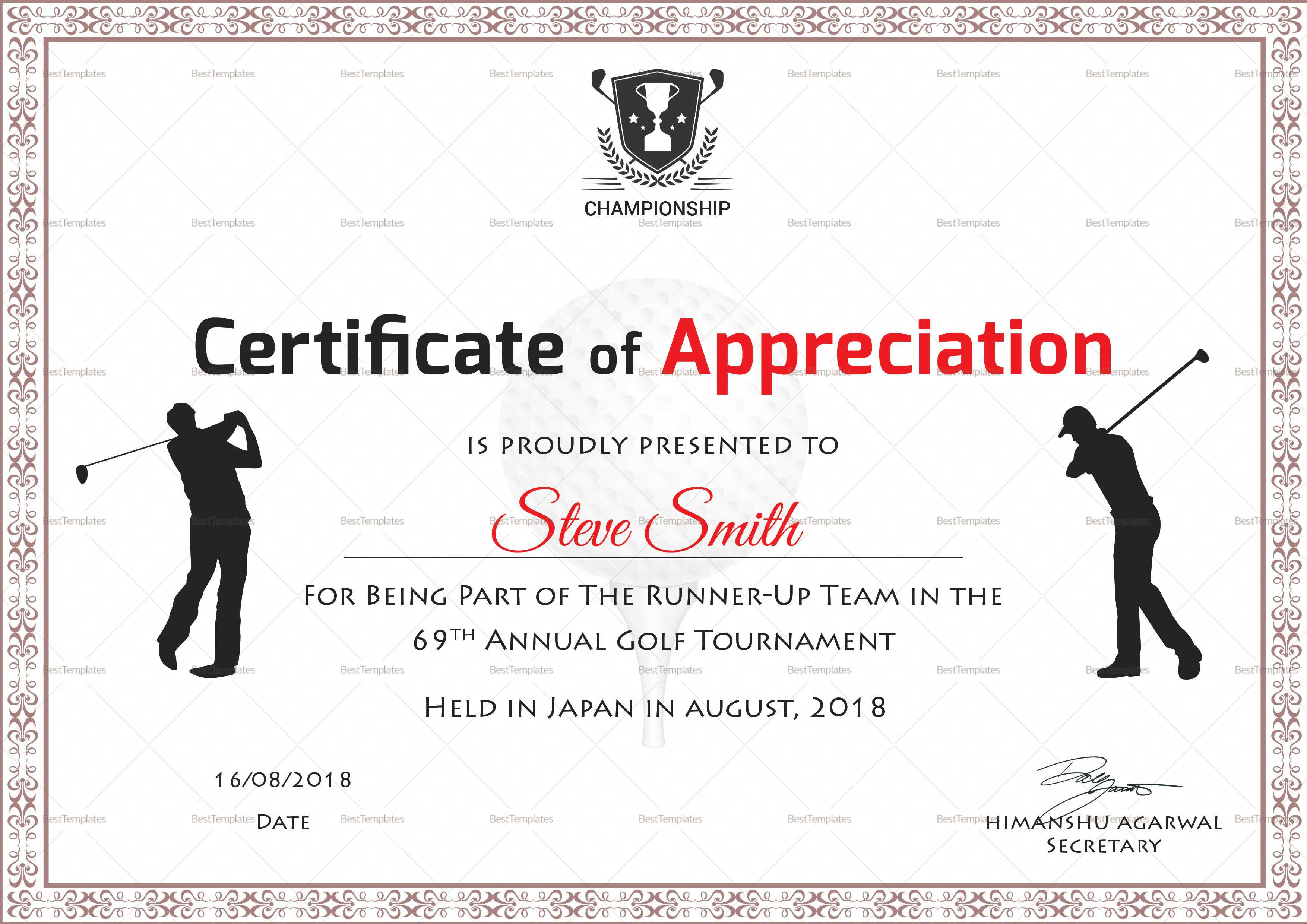 Golf Appreciation Certificate Template Intended For Golf Certificate Templates For Word