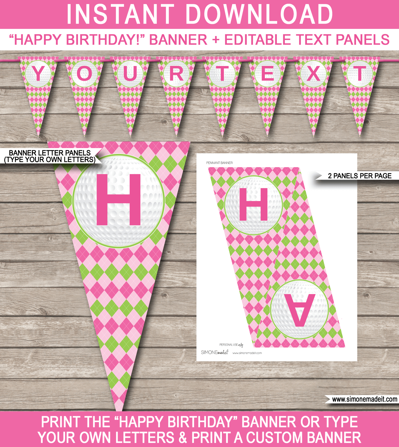 Golf Birthday Party Banner Template – Pink & Green With Regard To Diy Party Banner Template