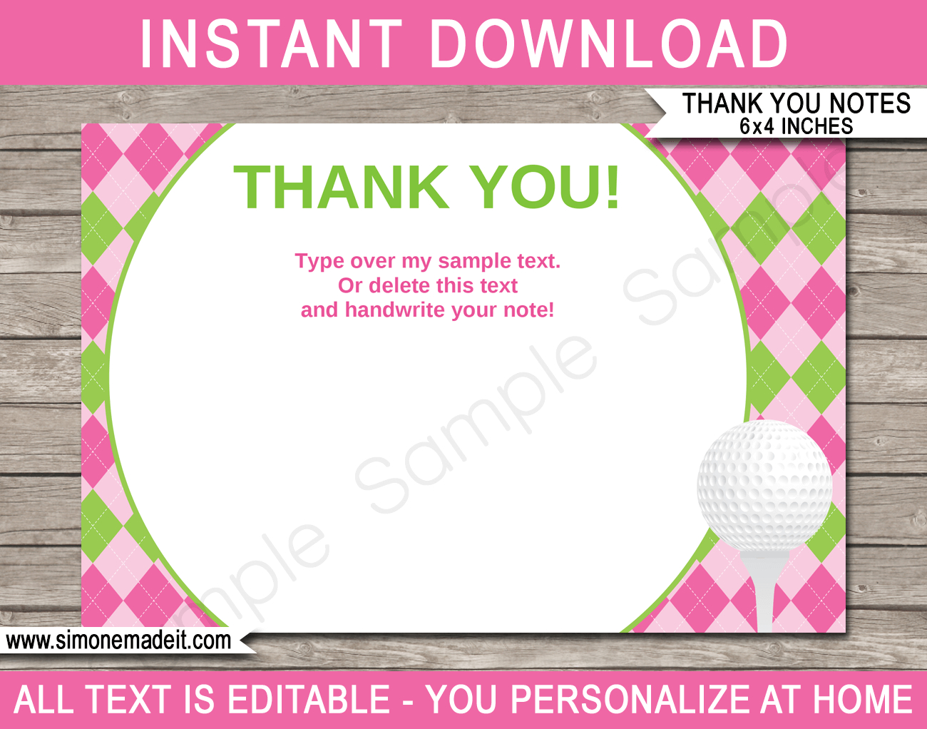 Golf Birthday Party Thank You Cards Template – Pink/green Throughout Thank You Note Cards Template