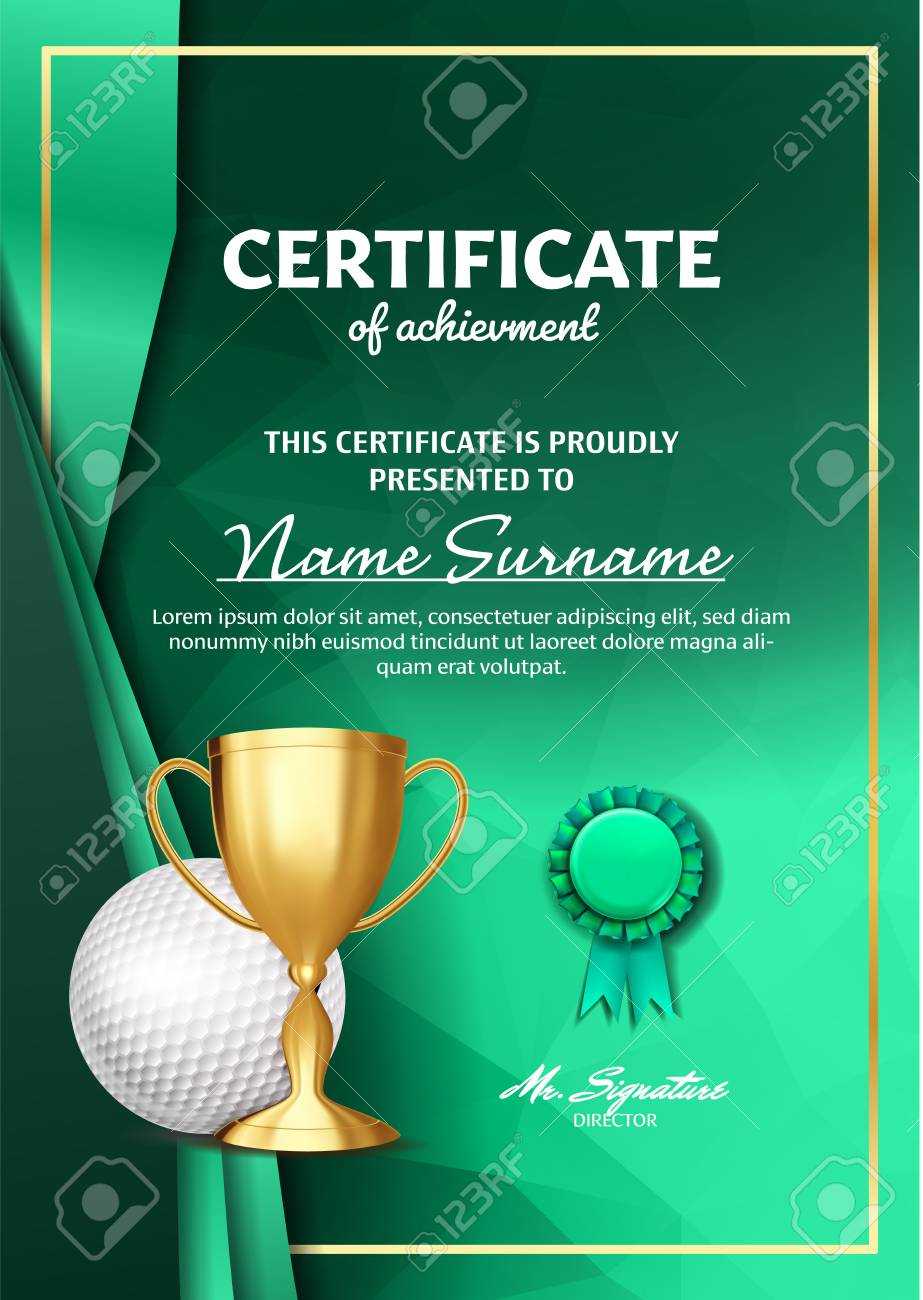 Golf Certificate Diploma With Golden Cup Vector. Sport Award.. In Golf Certificate Template Free