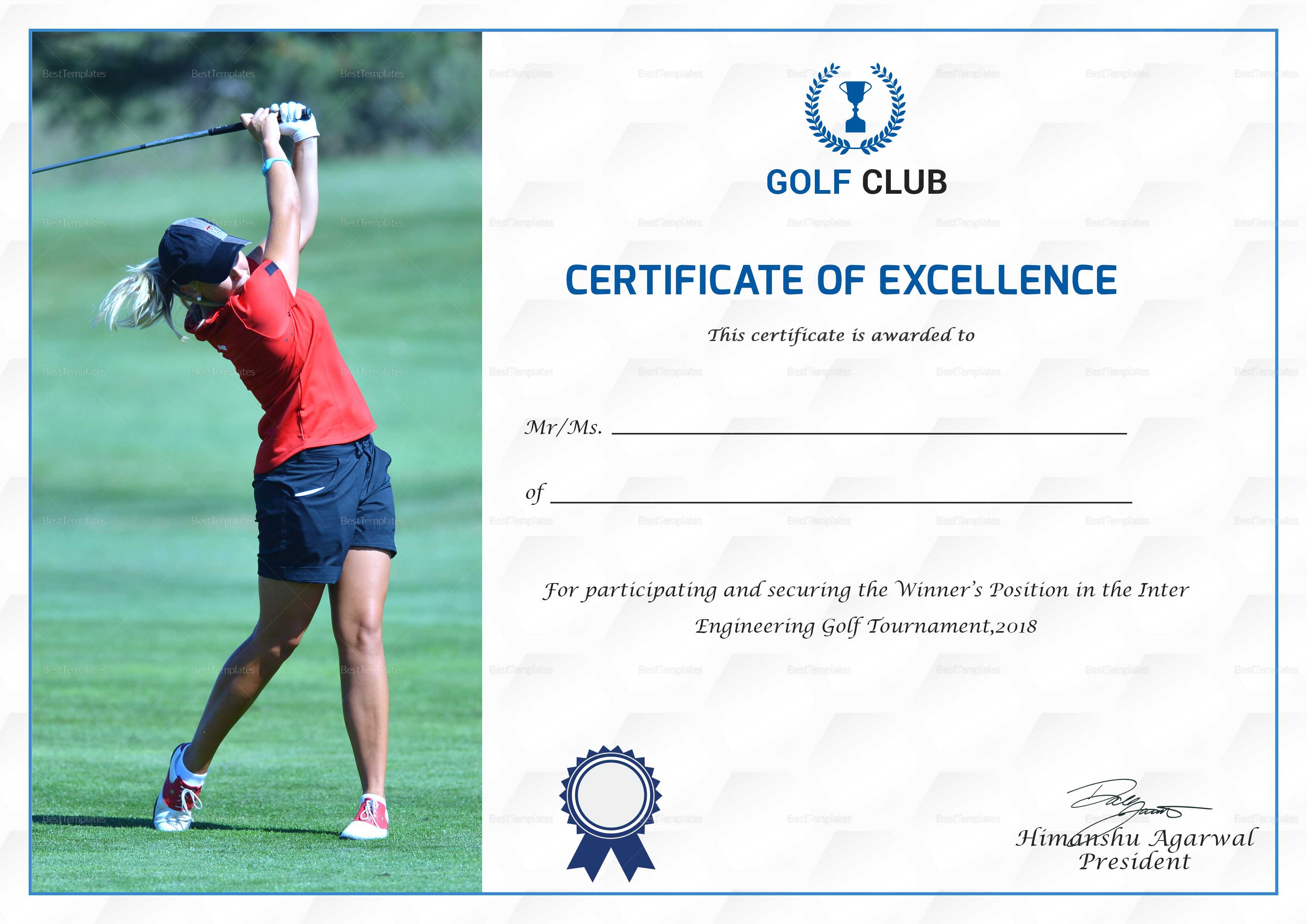 Golf Excellence Certificate Template Intended For Golf Certificate Templates For Word