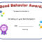 Good Behavior Award Certificate | Classroom | Preschool With Hayes Certificate Templates