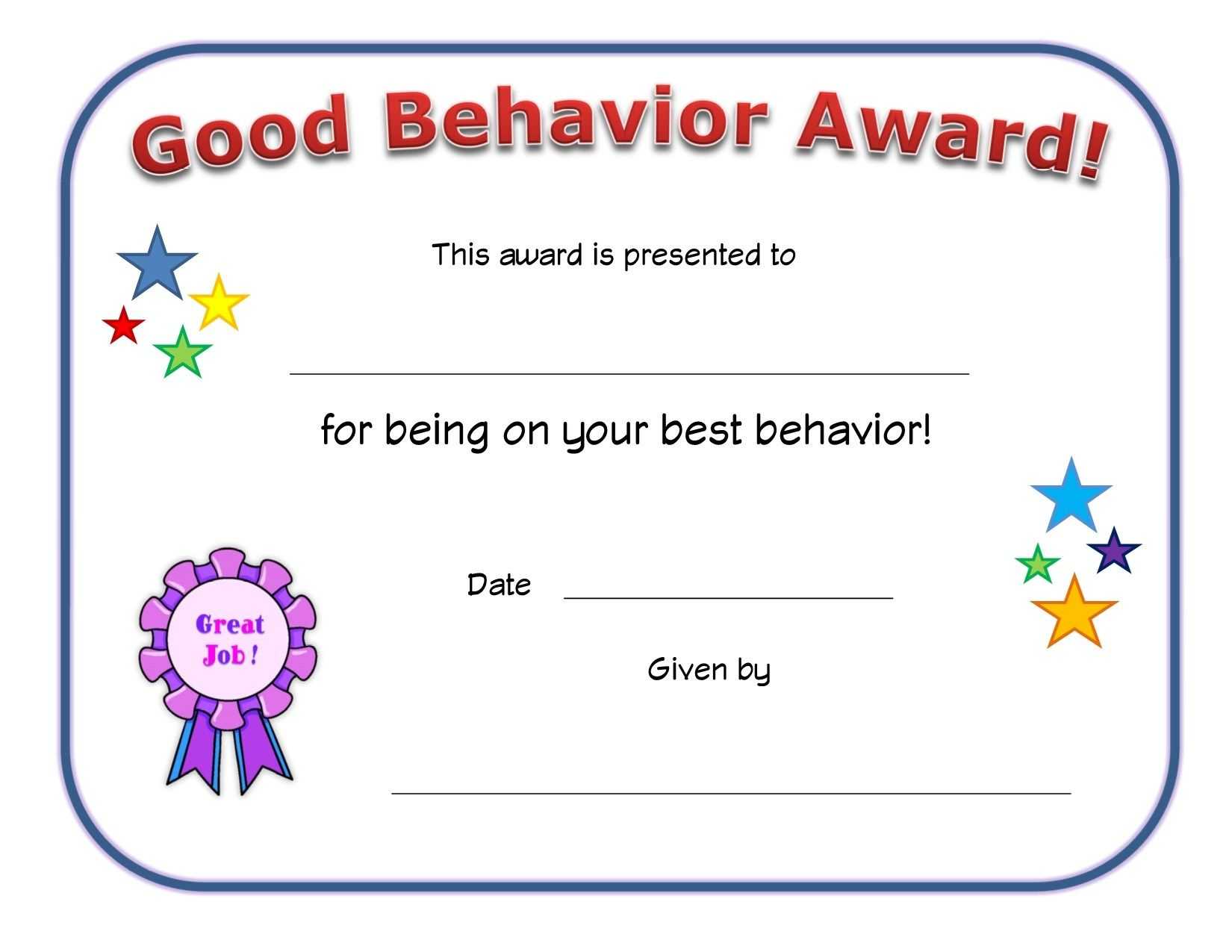 Good Behavior Award Certificate | Classroom | Preschool With Hayes Certificate Templates