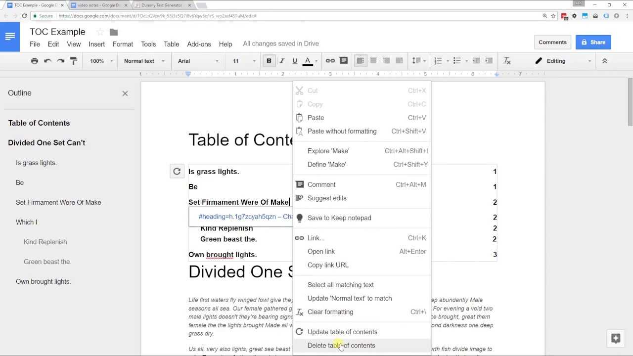 Google Docs – Create A Table Of Contents With Page Numbers Or Links Inside Contents Page Word Template