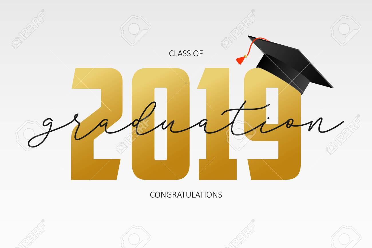 Graduating Card Template. Class Of 2019 – Banner With Gold Numbers.. With Regard To Graduation Banner Template