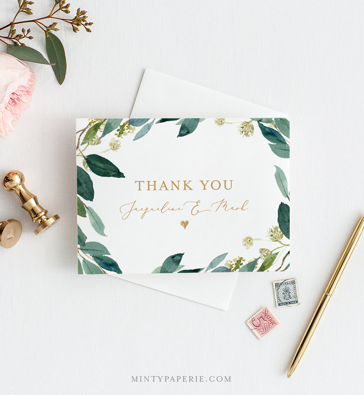Greenery Thank You Card Template, Instant Download In Thank You Note Card Template