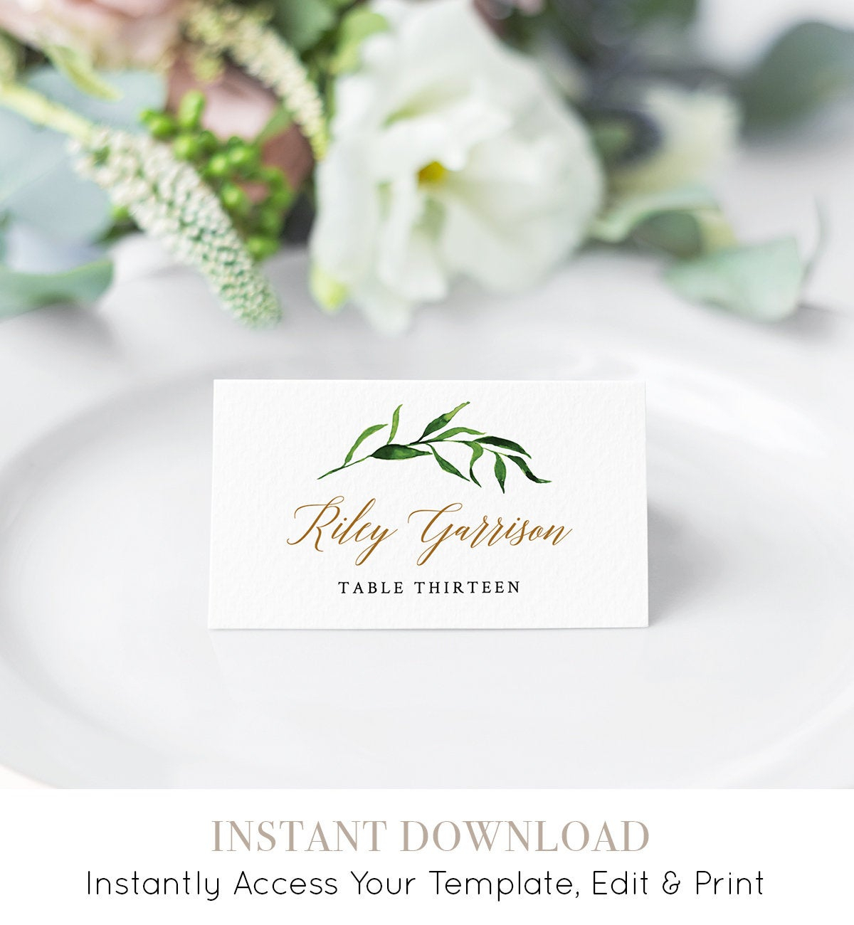 Greenery Wedding Place Card Template, Printable Escort Inside Printable Escort Cards Template