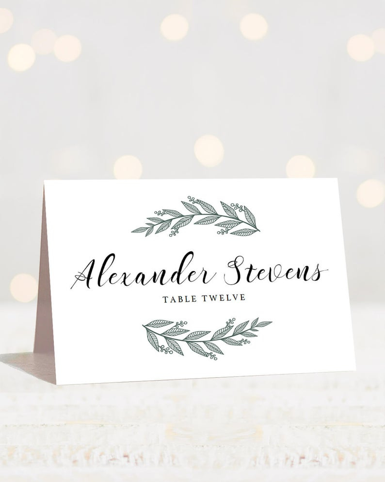 Greenery Wedding Place Cards Template Printable Name Cards Botanical  Wedding Name Cards Wedding Printables Green Wedding Seating Cards Rb1 Inside Table Name Card Template