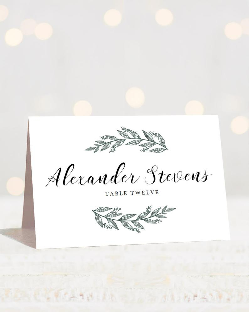 Greenery Wedding Place Cards Template Printable Name Cards Botanical  Wedding Name Cards Wedding Printables Green Wedding Seating Cards Rb1 Throughout Paper Source Templates Place Cards