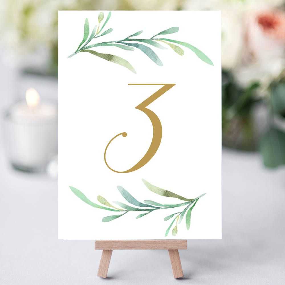 Greenery Wedding Table Numbers Template, Printable Reception With Table Number Cards Template