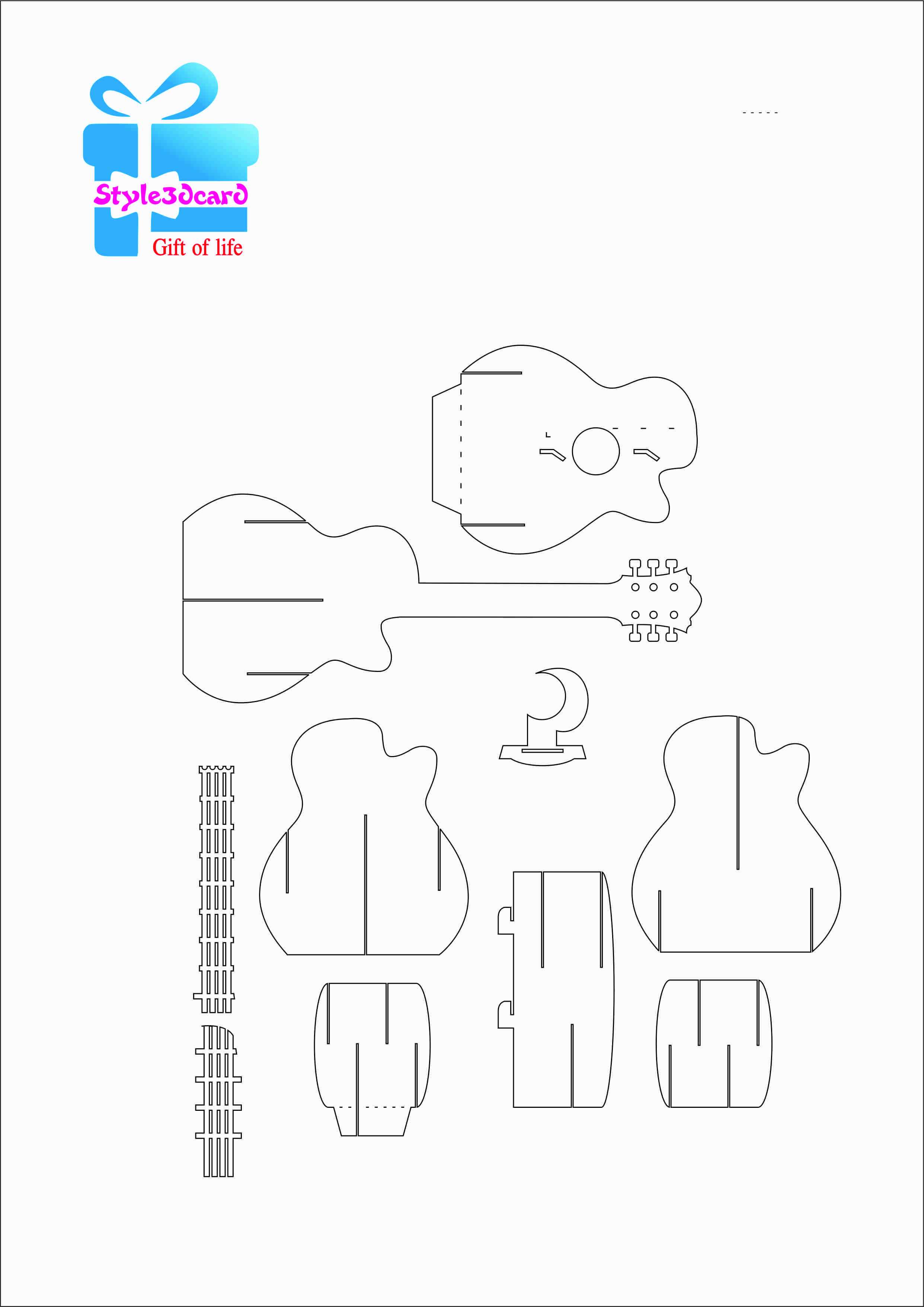 Guitar Pattern 3D Pop Up Card 1 | Pop Up Card Templates Regarding Free Pop Up Card Templates Download