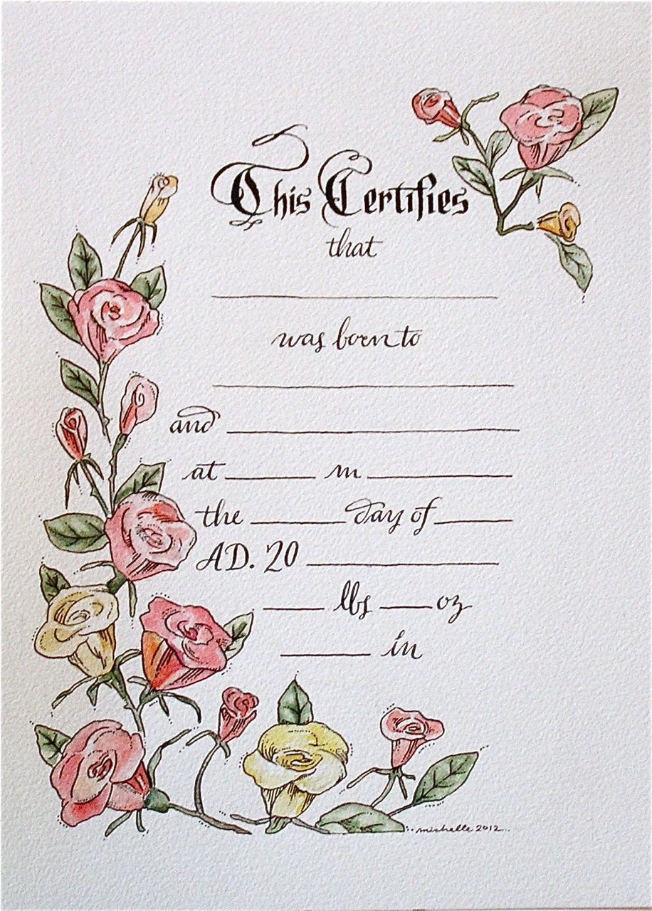 Hand Drawn & Painted Birth Certificate (Perfect For A Little Inside Baby Doll Birth Certificate Template