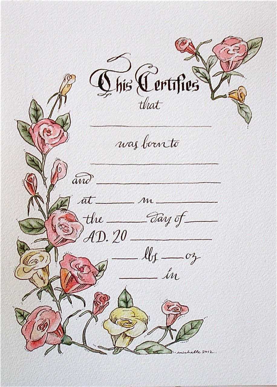 Hand Drawn & Painted Birth Certificate (Perfect For A Little Regarding Girl Birth Certificate Template