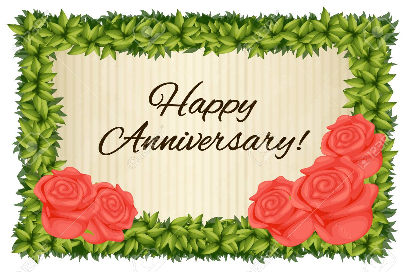 Happy Anniversary Card Template With Red Roses Illustration Throughout Anniversary Card Template Word