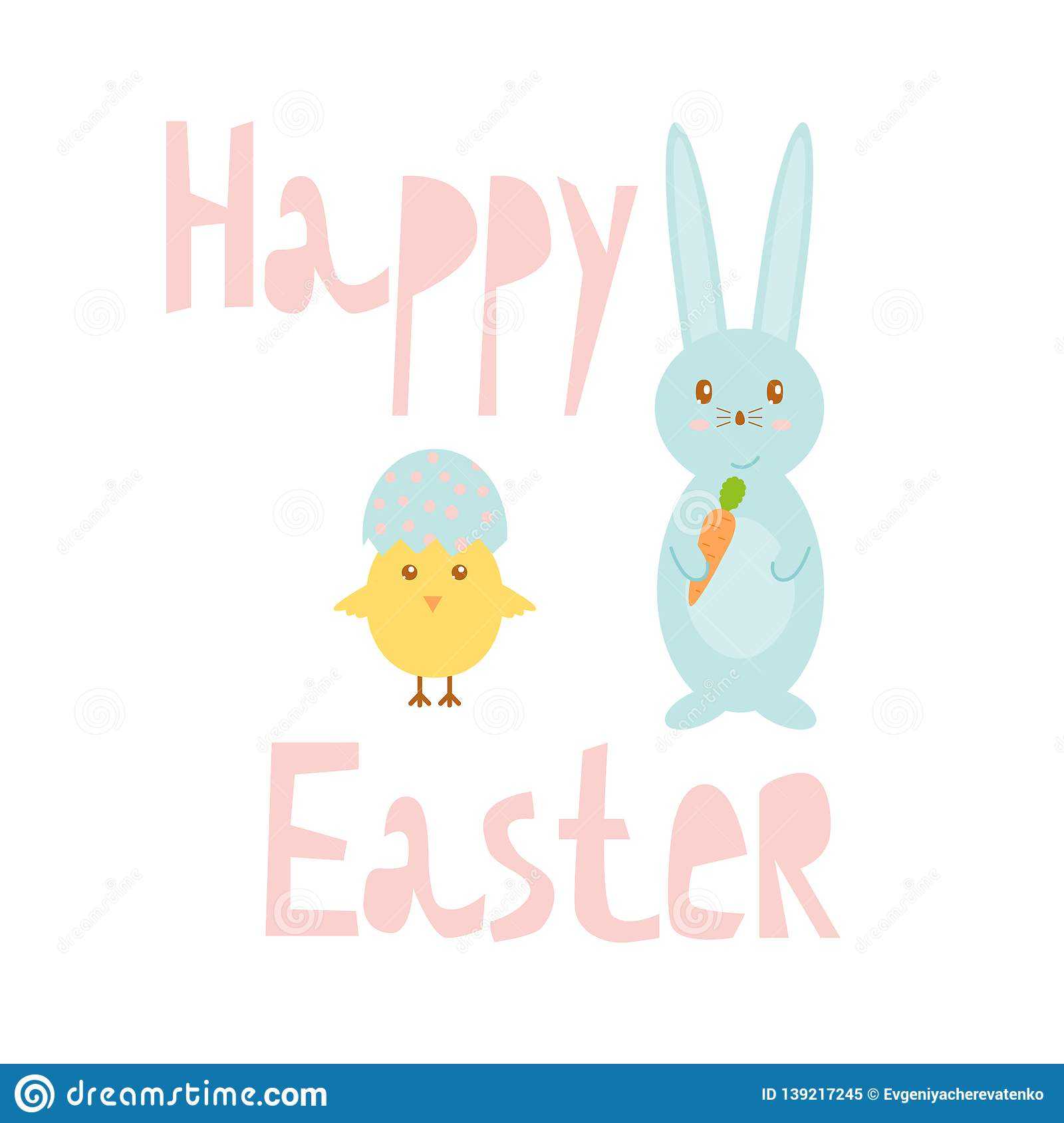 Happy Easter Greeting Card Template With Bunny And Chick Regarding Easter Chick Card Template