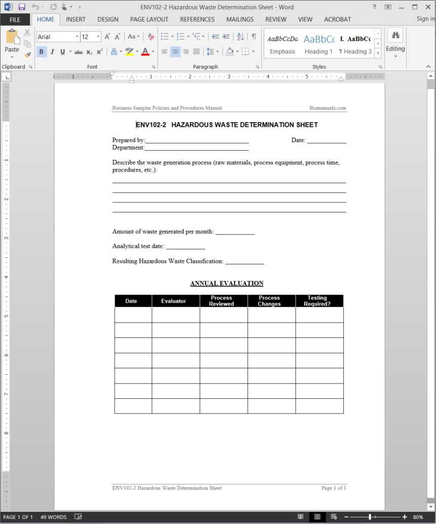 Hazardous Waste Determination Worksheet Template | Env102 2 Inside Threat Assessment Report Template