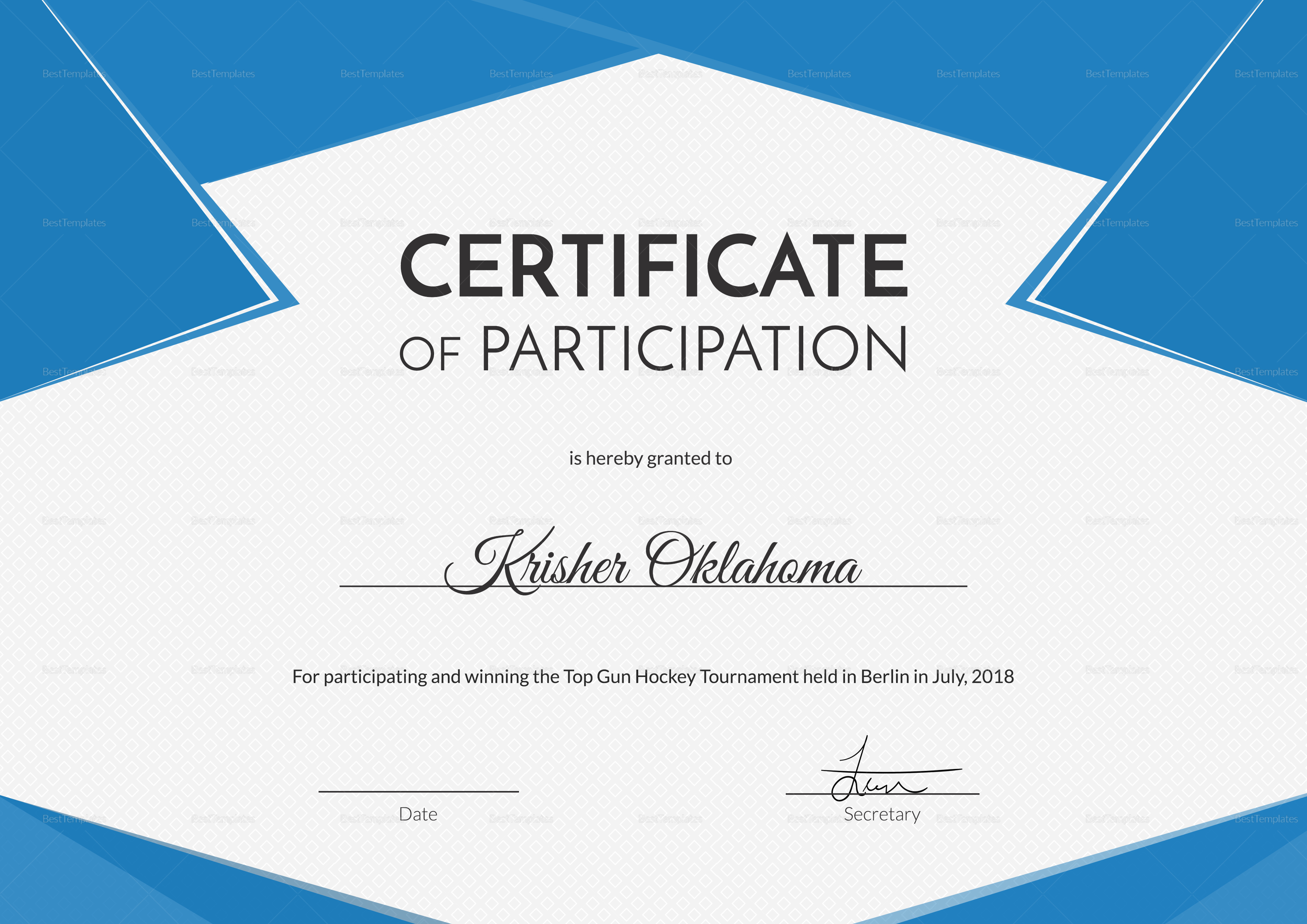 Hockey First Place Certificate Template Pertaining To Hockey Certificate Templates