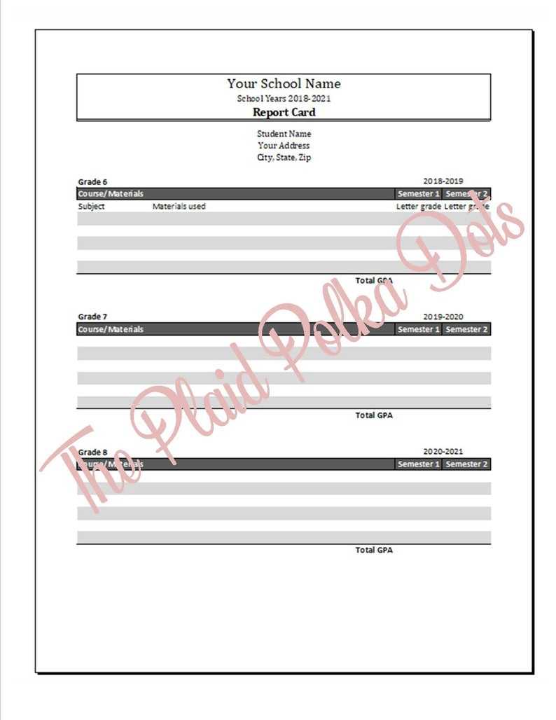 Homeschool Report Card Middle School (Grades 6 8) Regarding Middle School Report Card Template