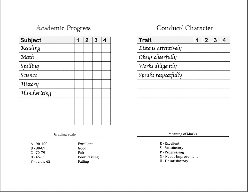 Homeschool Report Cards – Flanders Family Homelife In Homeschool Report Card Template