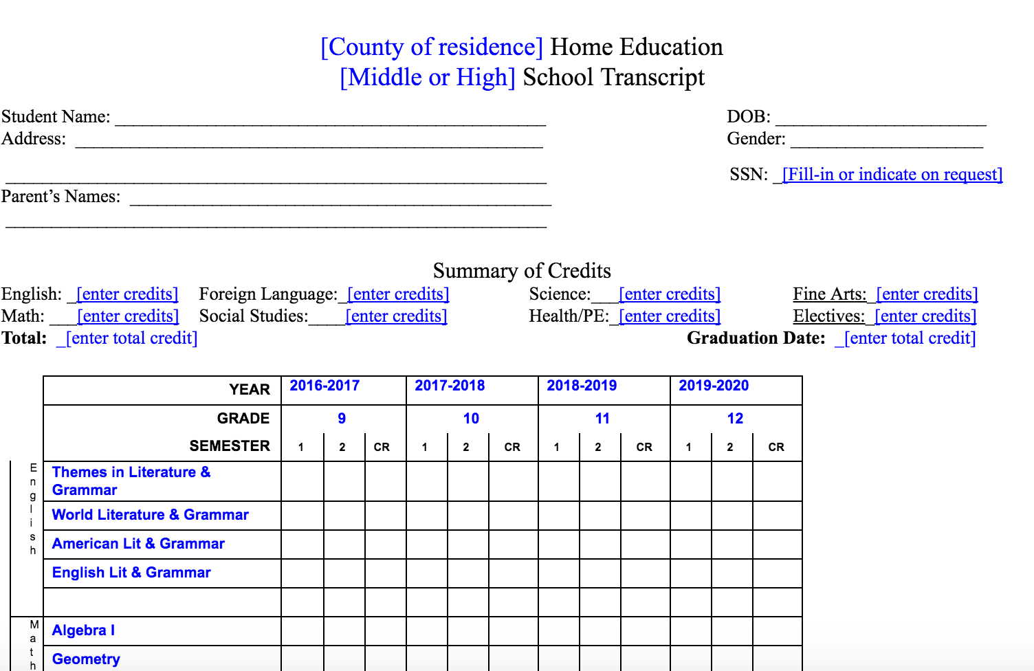 Homeschool Transcript Services And Report Cards Now With Regard To Homeschool Report Card Template Middle School