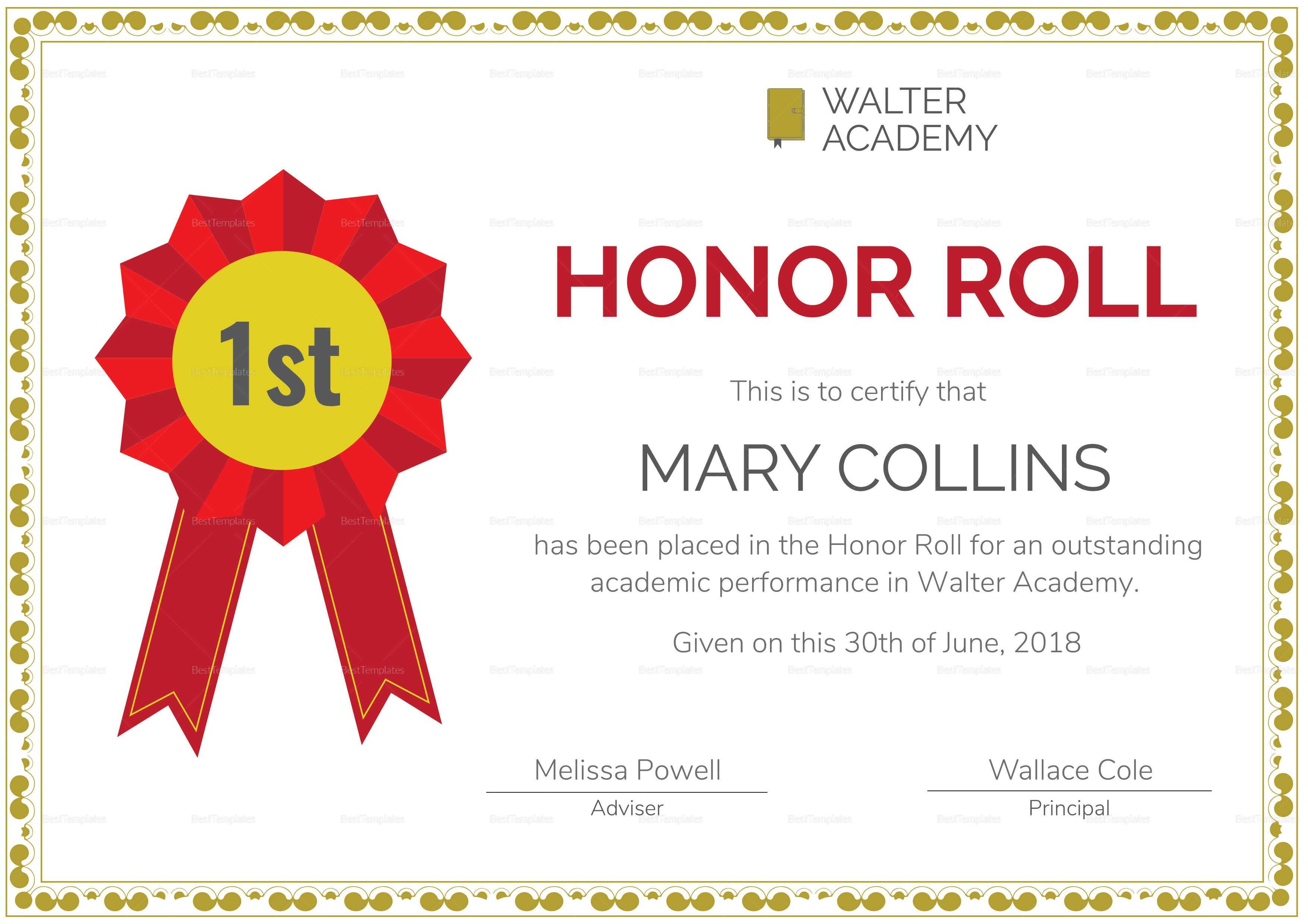 Honor Roll Certificate Template | Awards Certificates Inside Honor Roll Certificate Template