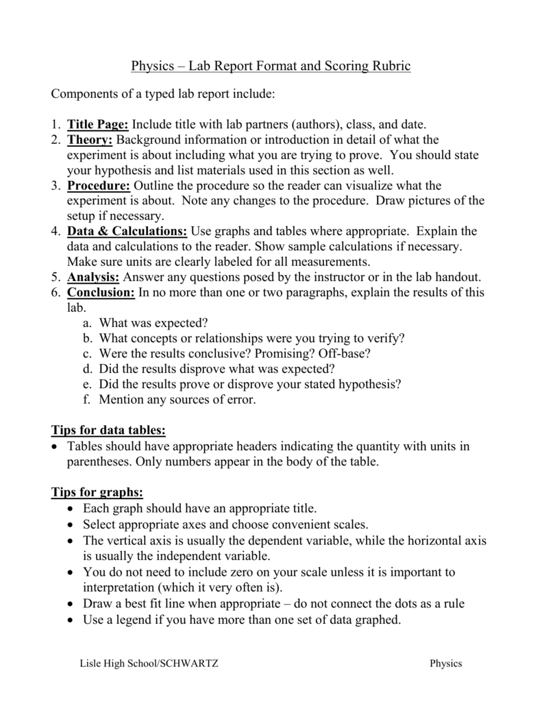 Honors Physics – Lab Report Format With Regard To Physics Lab Report Template