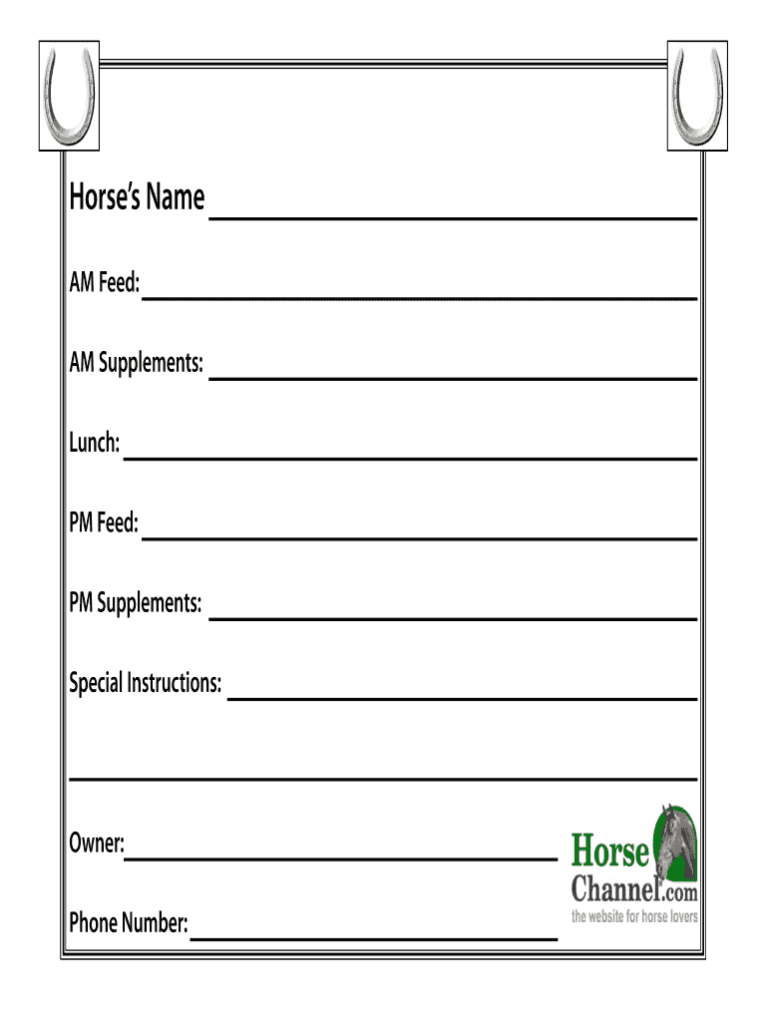 Horse Stall Card Template