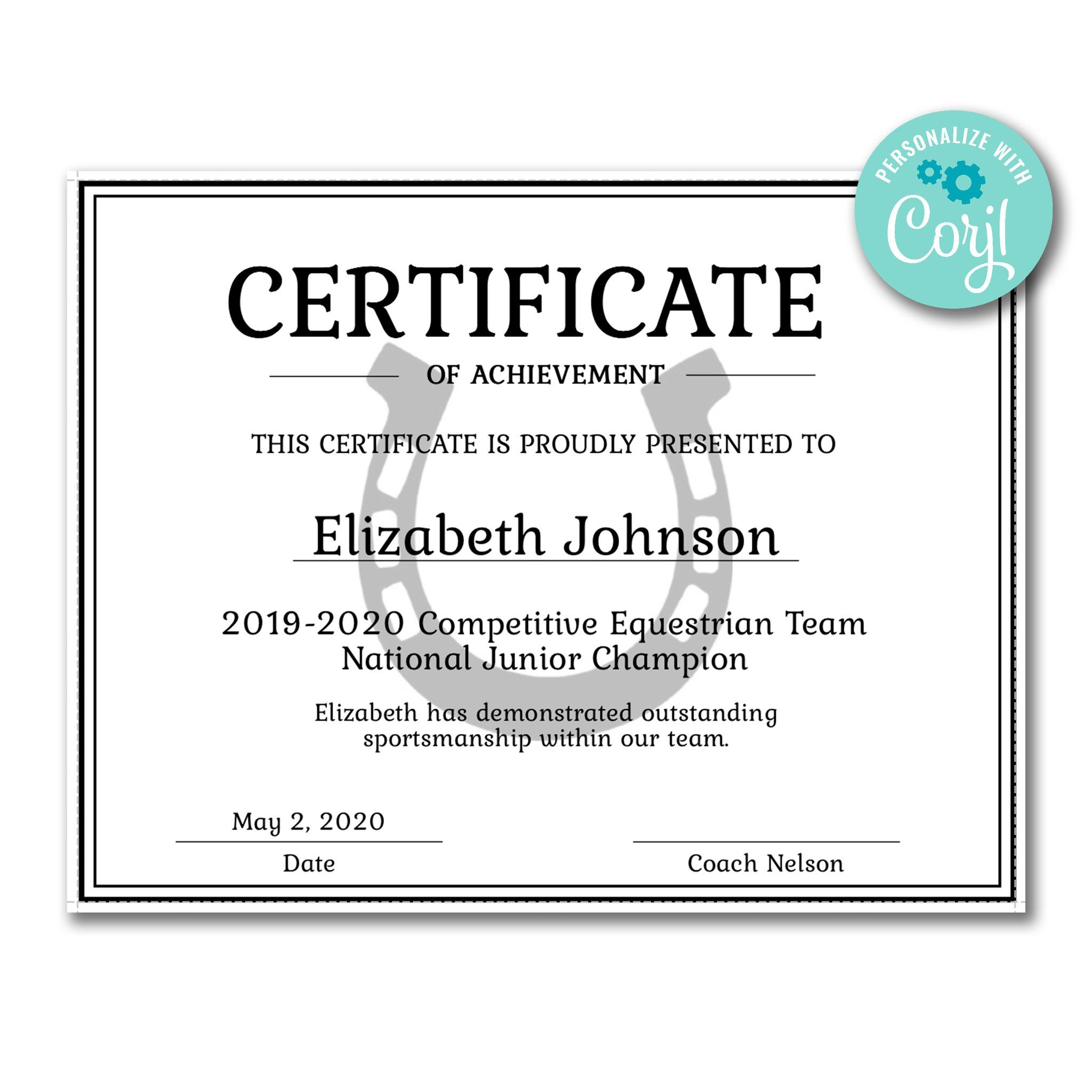 Horseshoe Certificate | Certificates | Printable Award With Regarding Free Softball Certificate Templates