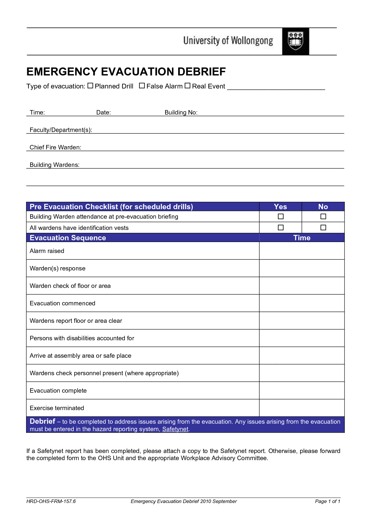 Hospital Debriefing Form Template In Event Debrief Report Template