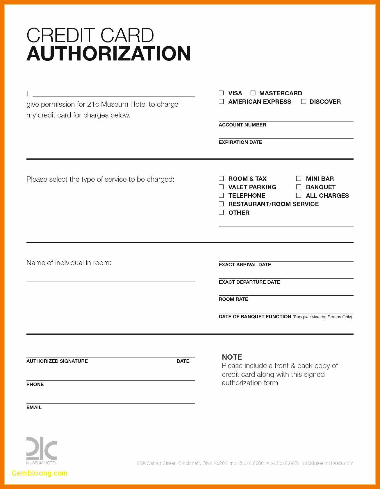 Hotel Credit Card Authorization Form Template Elegant Pertaining To Hotel Credit Card Authorization Form Template