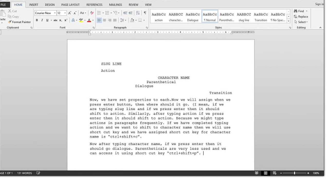 How To Create A Screenwriting Template In Ms Word 2013 Inside Microsoft Word Screenplay Template